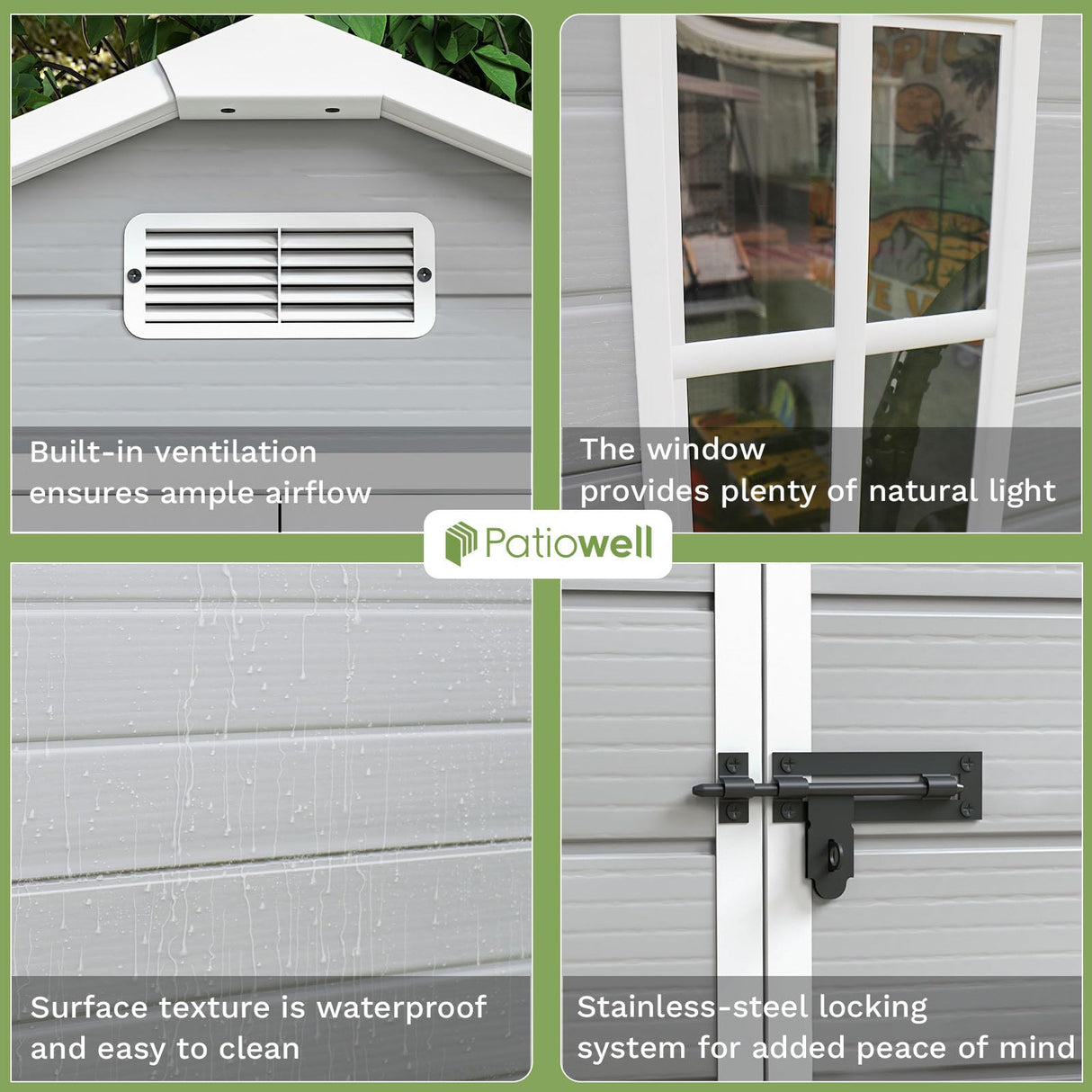 Patiowell 6x4 FT Plastic Outdoor Storage Shed-Perfect to Store Patio Furniture, GardenTools Bike Accessories, Beach Chairs and Lawn Mower, White & Grey Patiowell