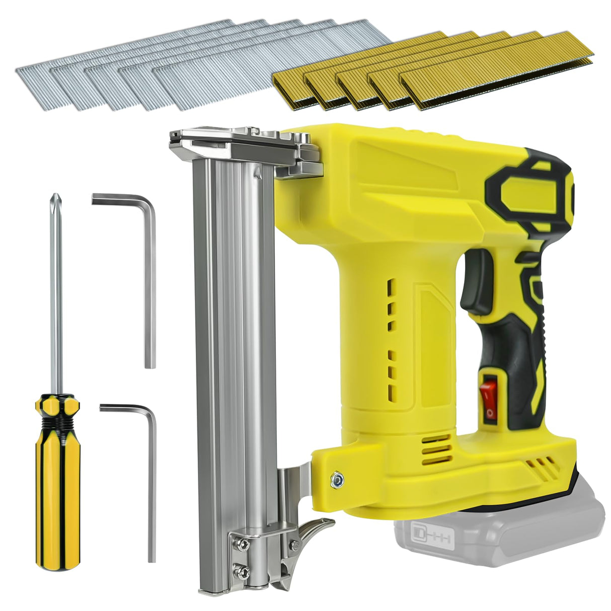 Cordless 18 Gauge Nailer Gun for DeWalt 20V Max Battery, 18 GA 2 in 1 Brad Nailer/Staple Gun with Pack of Nails and Staples Nail Gun for Home Improvement & Woodworking(No Battery) RexLeLXB