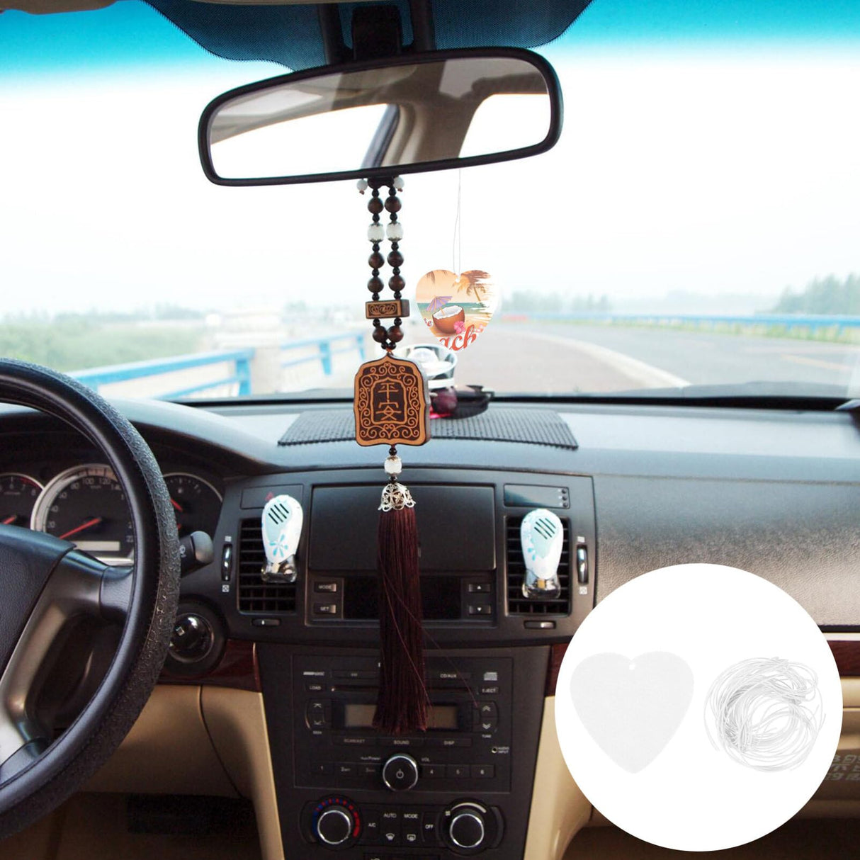 NUOBESTY Sublimation Air Freshener Blanks - 1 Set Car Scented Hanging Sheets Heart Shaped DIY Sublimation Air Freshener with 5 Elastic Strap for Home Car Decoration NUOBESTY