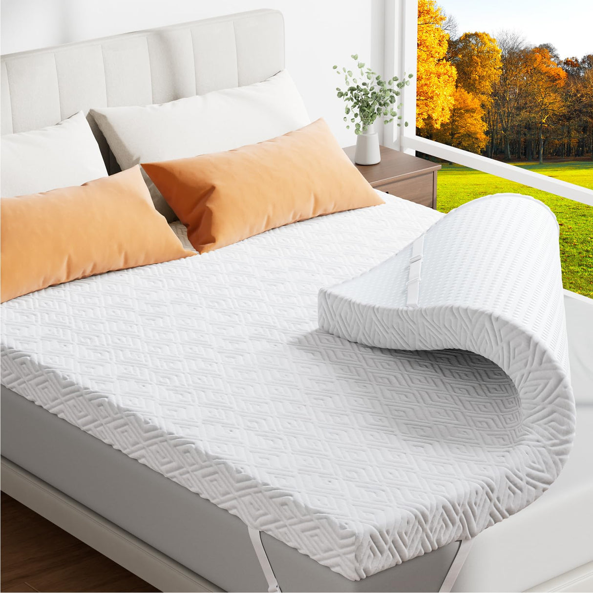 Memory Foam Mattress Topper - 3 Inch Gel Mattress Pad for Pressure Relief, Premium Soft Cooling Sleep Bed Topper, Non-Slip Design with Removable & Washable Cover (White, Queen) zibroges