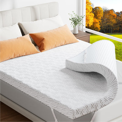 Memory Foam Mattress Topper - 3 Inch Gel Mattress Pad for Pressure Relief, Premium Soft Cooling Sleep Bed Topper, Non-Slip Design with Removable & Washable Cover (White, Full)