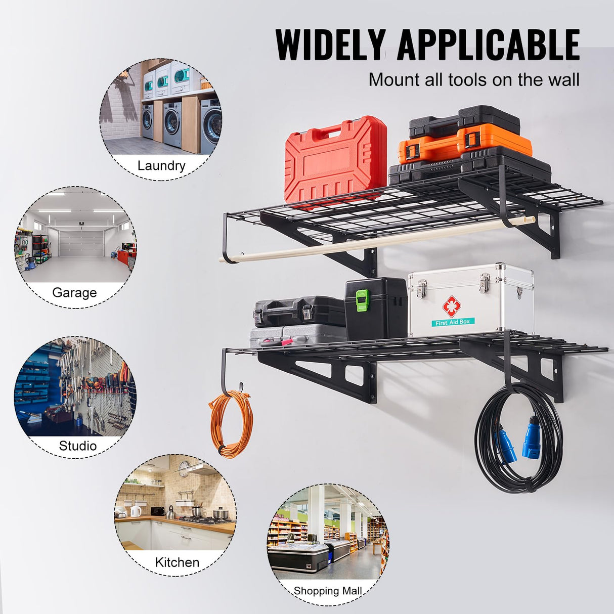 VEVOR 2 x 4 ft Garage Shelving Wall Mounted, 2 Pack Heavy Duty Garage Wall Shelves 500lbs Capacity, Garage Storage Rack Floating Shelves for Shop, Shed, Garage Storage VEVOR