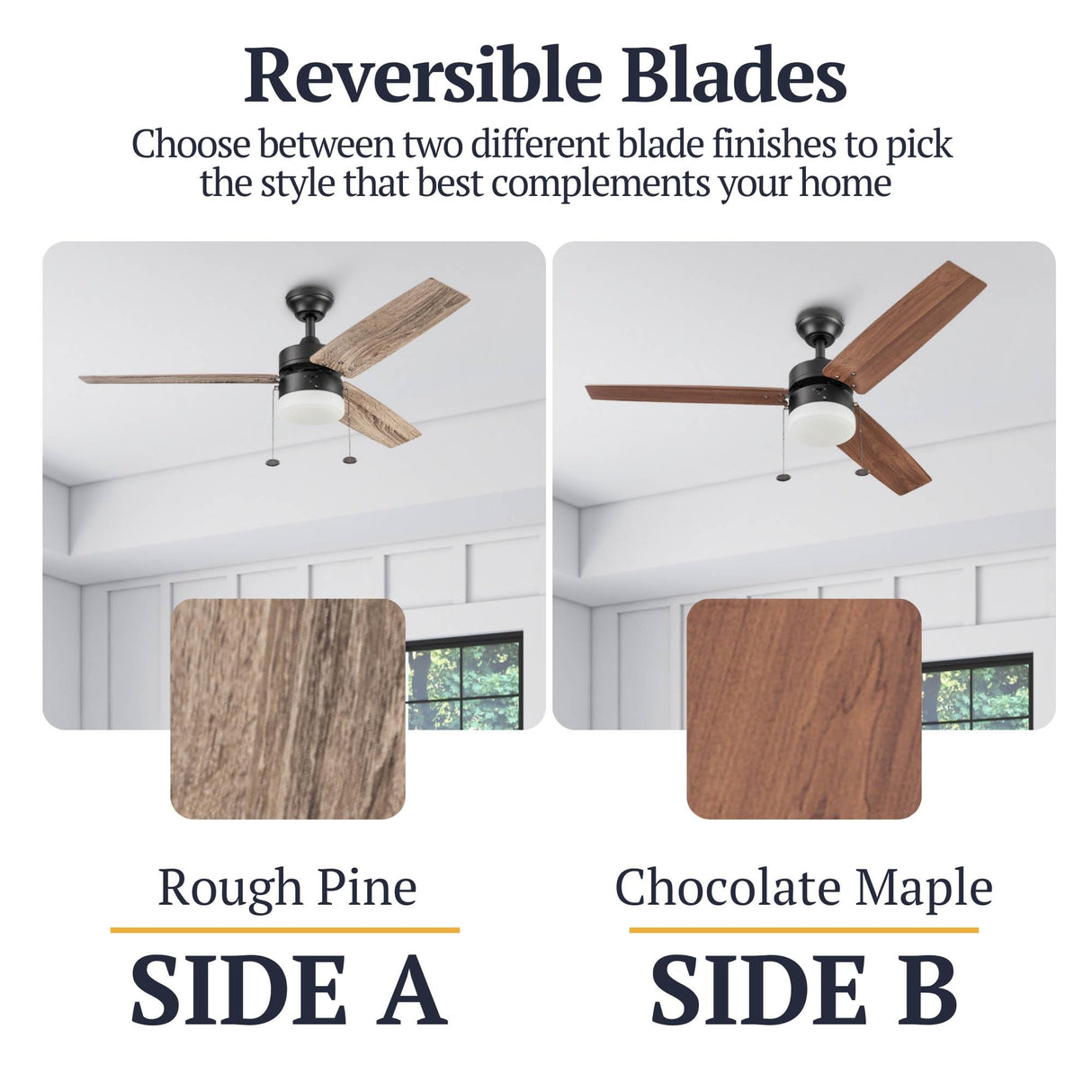 Prominence Home Reston, 48 Inch Modern Farmhouse LED Ceiling Fan with Light, Pull Chain, Dual Mounting Options, Dual Finish Blades, Reversible Motor - 51588-01 (Bronze) Prominence Home