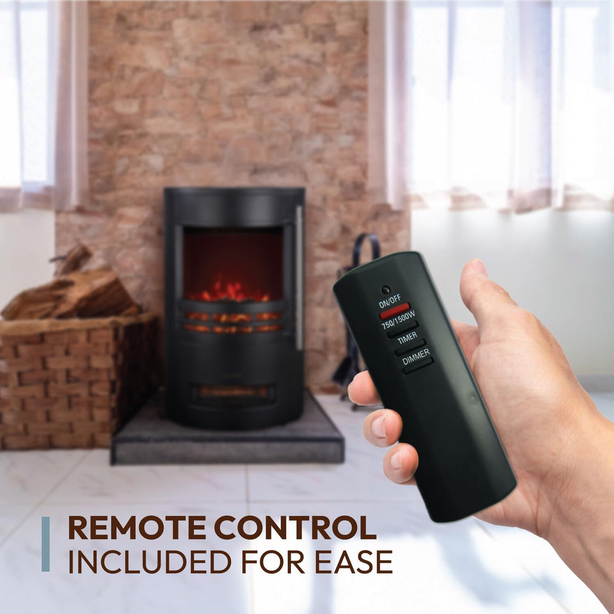 Cambridge Round Freestanding Electric Fireplace with Remote Control, Realistic Flame Indoor Space Heater with Rounded Viewing Window for Living Room, Bedroom, Basement CAMBRIDGE