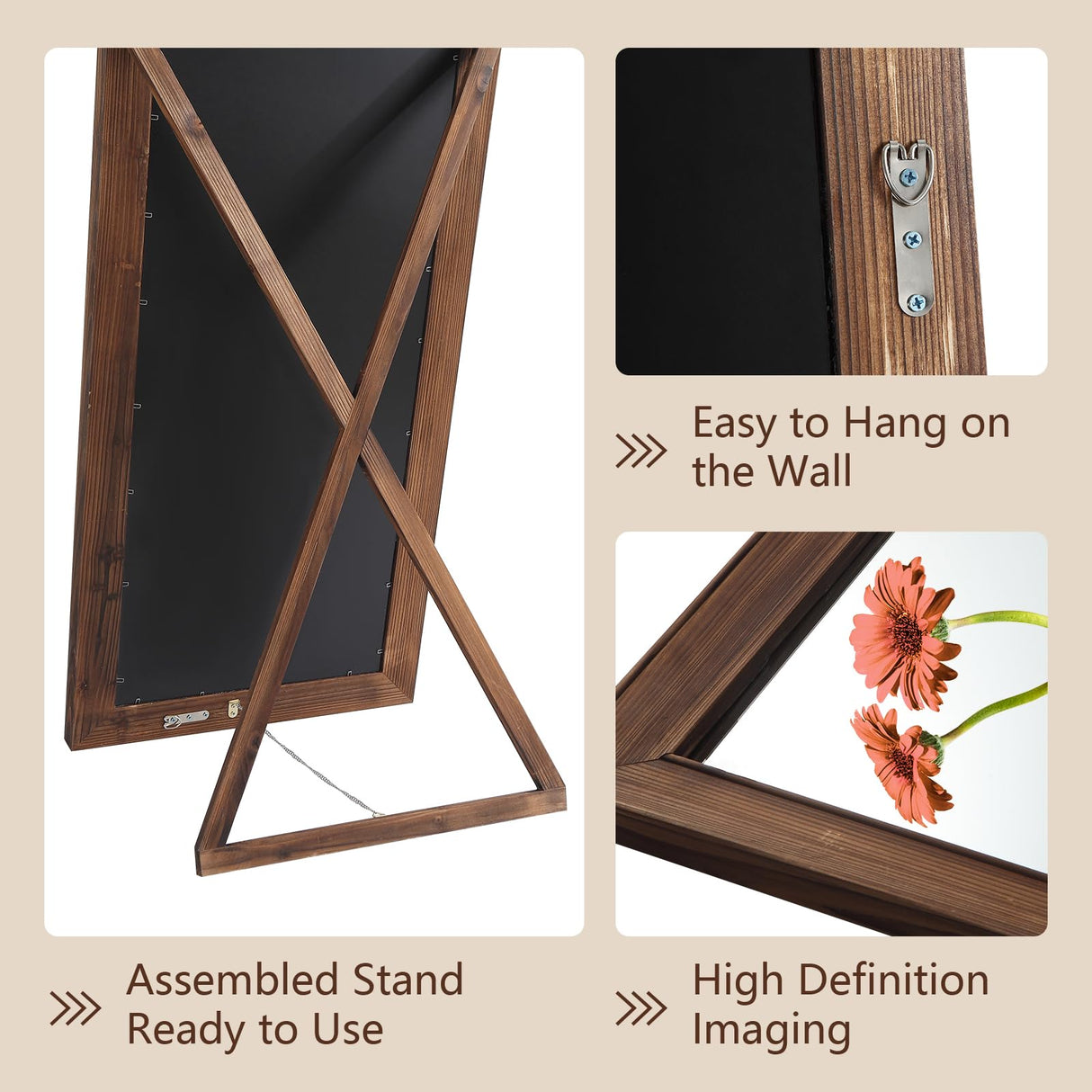 Rustic Farmhouse Full Length Mirror 64"X21" Wood Frame Floor Mirror with Stand, Free Standing Mirror Leaning or Hanging Full Body Mirror Tempered Glass Long Mirror for Bedroom Living Room, Brown MirrMuse