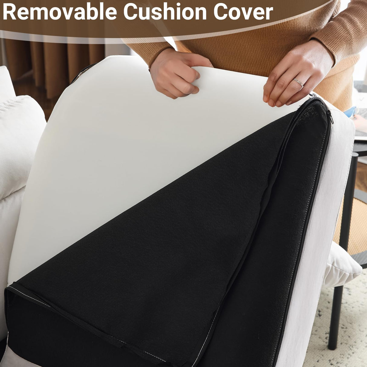 Karl home Mini Loveseat Sofa Couch, 48.8" Small Loveseat with Suede Nap Upholstery for Living Room, Comfy Seating Love Seat for Small Space, Apartment, Home Office, Beige Karl home