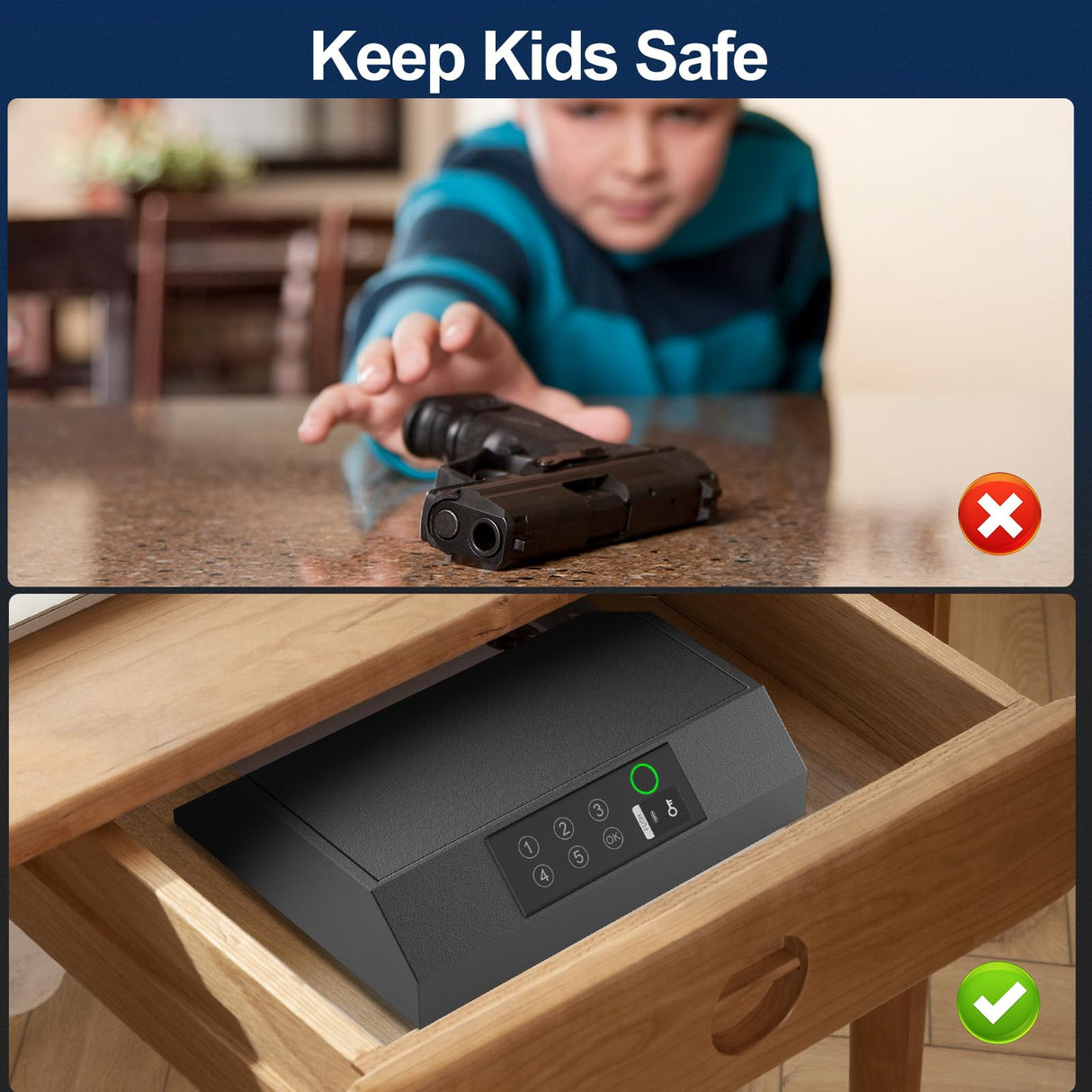 NIANPU Gun Safe for Handgun,Biometric Gun Safe for Pistols,Quick-Access Firearm Safety Fingerprint/Key Pad/Key Gun Lock Box for Home Bedside Nightstand Car NIANPU