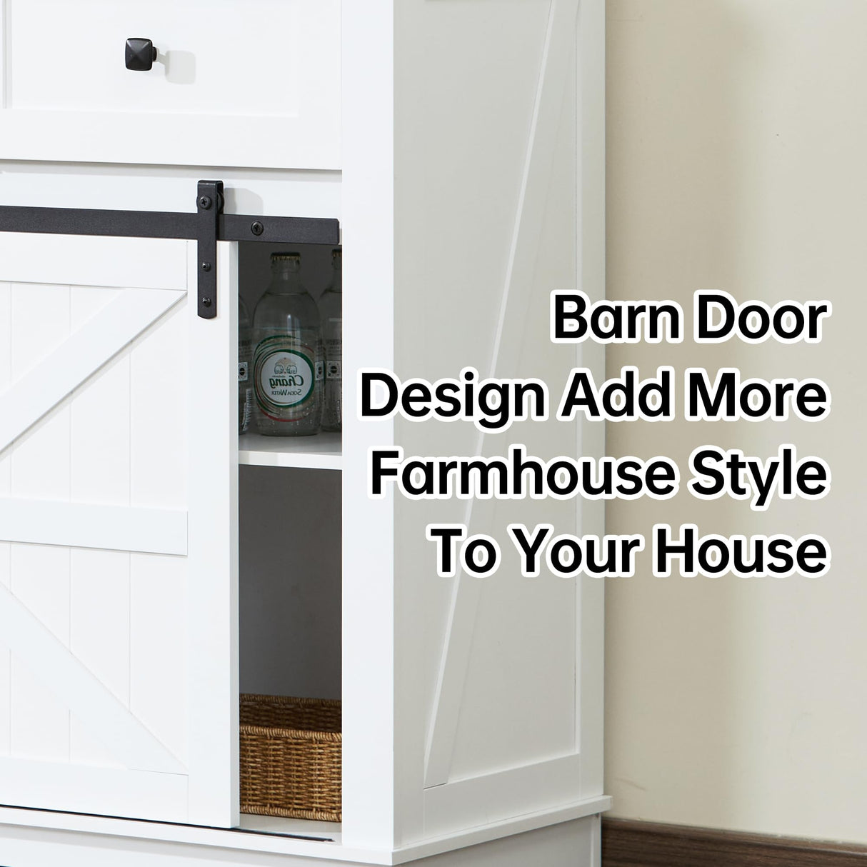 Winlice Buffet Cabinet w/Storage, Large 54" Farmhouse Wine & Coffee Bar Cabinet w/Sliding Barn Doors, Wine Rack, Rustic Large Buffet Sideboard w/3 Drawers for Living, Dining Room, White Winlice