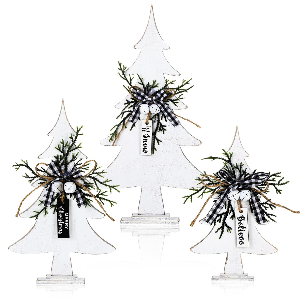 Geetery 3 Pcs Wooden Christmas Trees Table Decor Wood Tabletop Decors Retro Xmas Tree Table Topper Sign Christmas Tall Standing Rustic Wood Christmas Trees Centerpiece for Christmas Winter Holiday Geetery