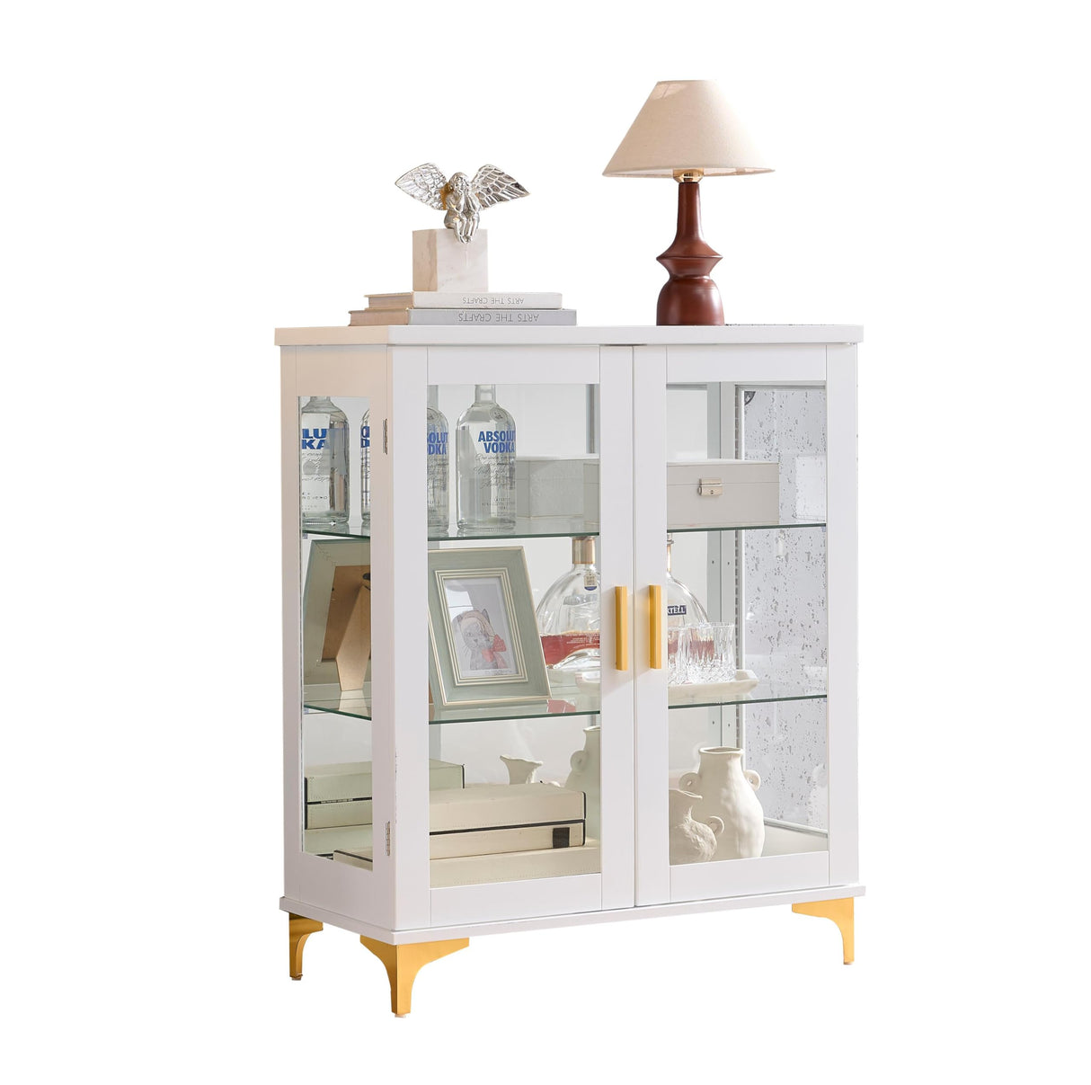 Kings Brand Furniture Modern White Buffet Display Curio Cabinet with Glass Doors and Adjustable Shelves Kings Brand Furniture