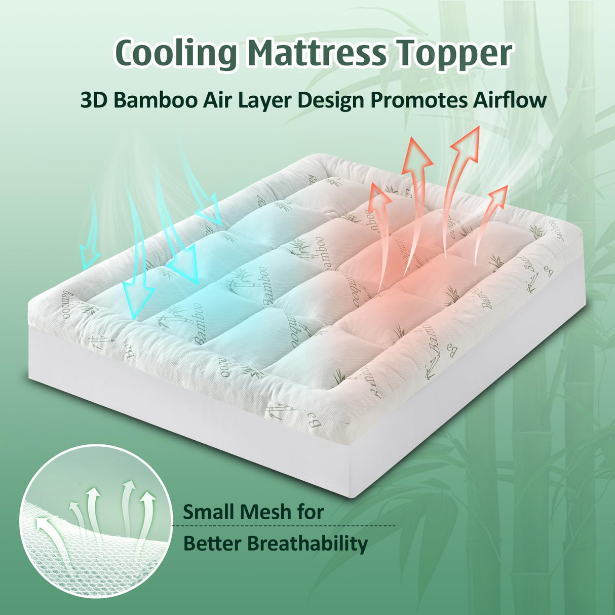 DOWNCOOL 3 Inch Memory Foam Mattress Topper Queen – Cooling Pillow Top Mattress Topper for Back Pain Relief, with Bamboo Viscose Air Layer, 1700 GSM Fill, Deep Pocket Fits 8–21 Inch DOWNCOOL