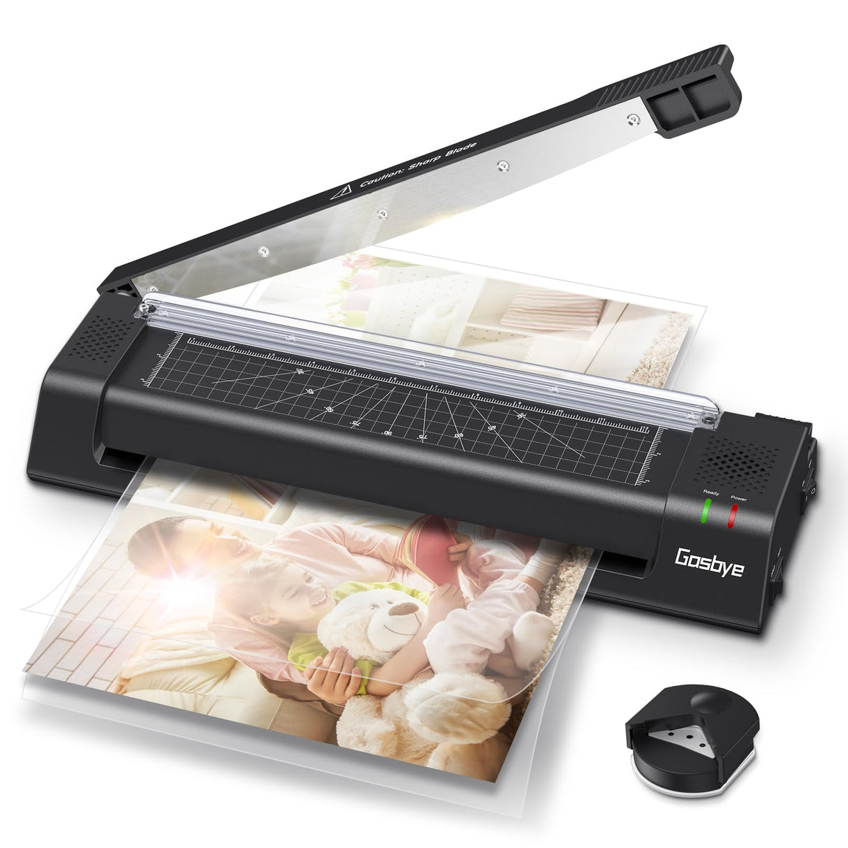 Gasbye Laminator Machine, 13-Inch Thermal Laminator with Steel Paper Cutter, 13 Laminating Pouches, Corner Rounder, Jam Release Button for Home, Office, School, Teachers, Personal Use, Black Gasbye
