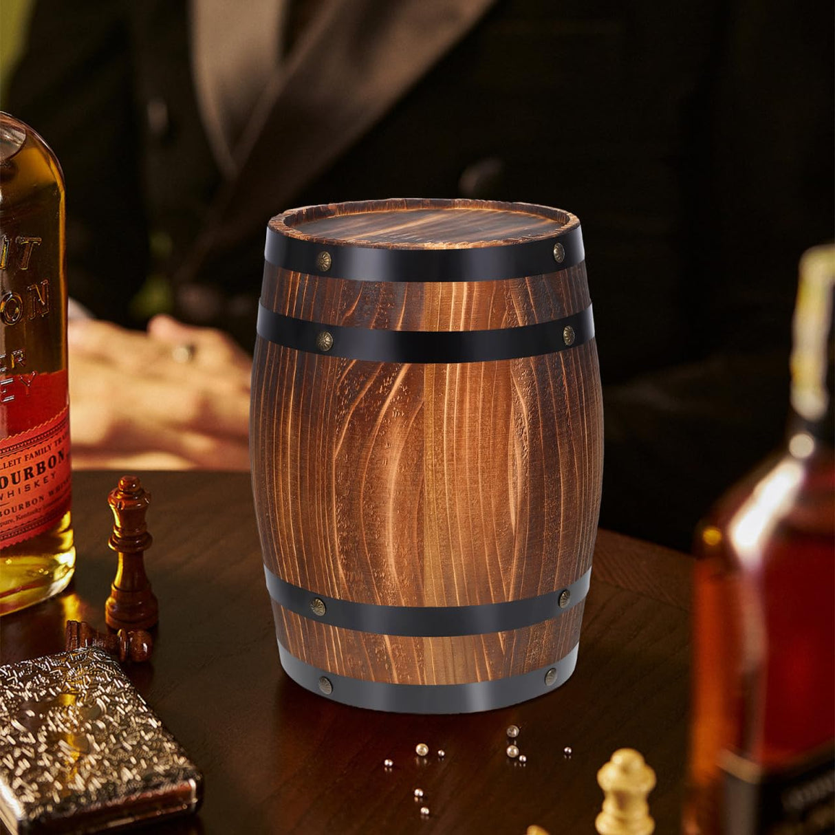 OFFSCH Oak Barrel Decoration Props Antique Decor Wooden Planter Retro Decor Succulent Pot Beer Barrel Wooden Barrel Ornament Red Wine Barrel, 10.61X8.25X8.27in OFFSCH