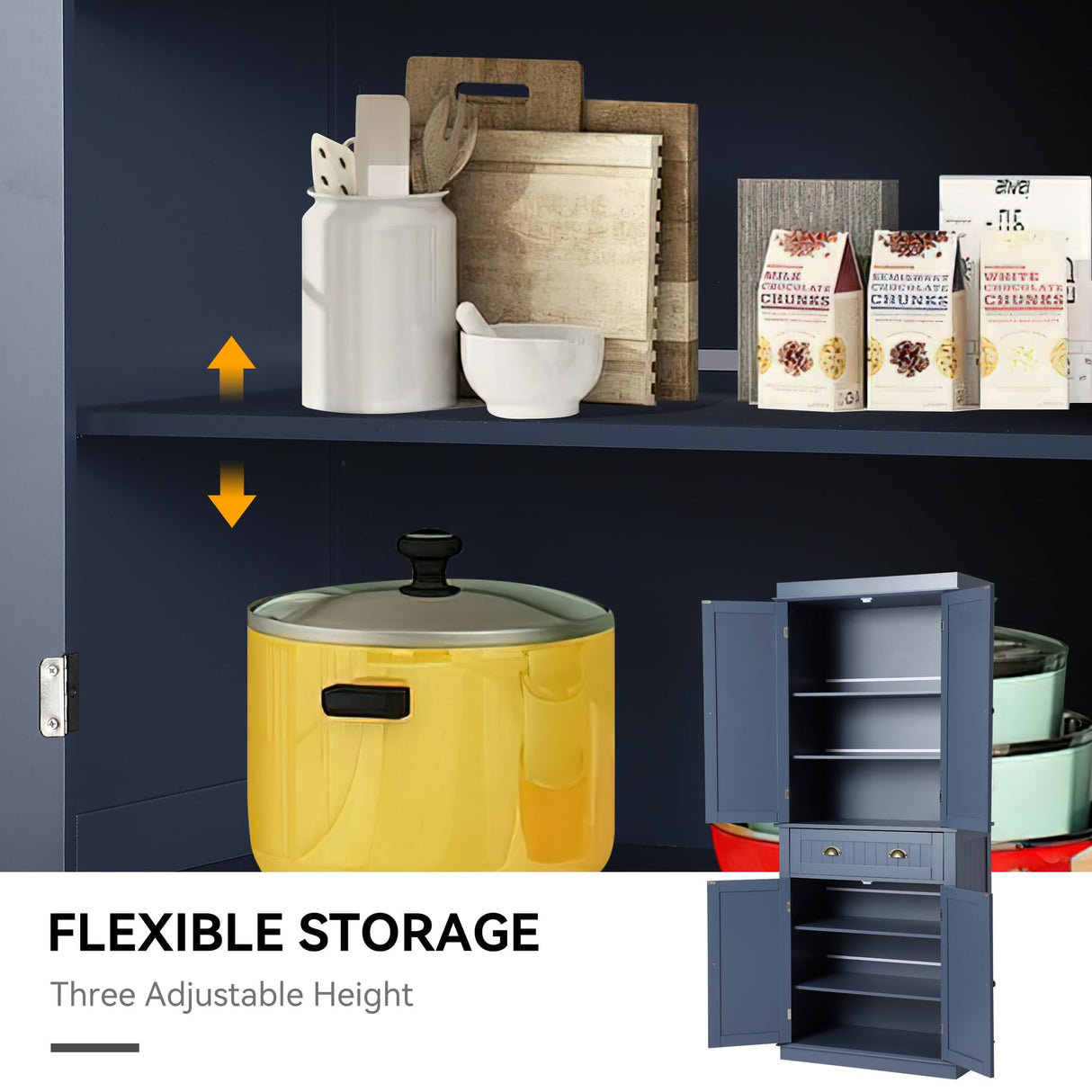 LOUVIXA 72" Kitchen Pantry Storage Cabinet, Freestanding Cupboard with 2 Cabinets, Drawer and Adjustable Shelves, Tall Storage Cabinet for Kitchen, Dinning Room, Living Room in Grey Blue LOUVIXA