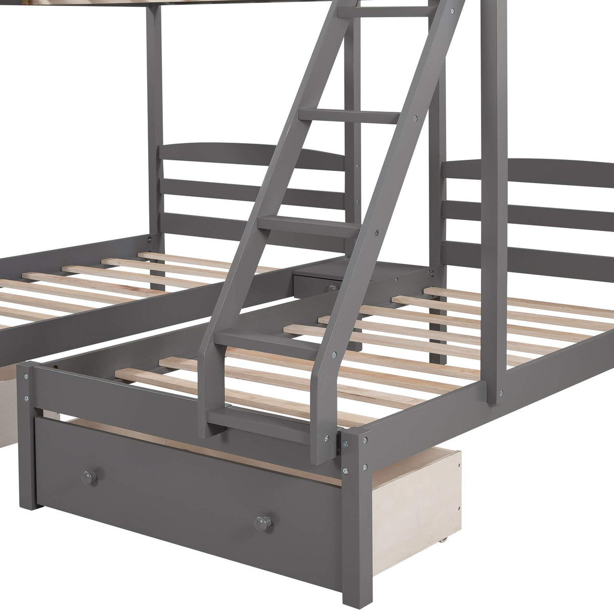 Triple Bunk Bed Full Over 2 Twin Bunk Bed for 3, Wood Triple Bunk Bed with 3 Drawers and Guardrails, 3 Bunk Bed for Teens, Kids, Boys, Girls, Teens, Adults No Box Spring Needed Flieks