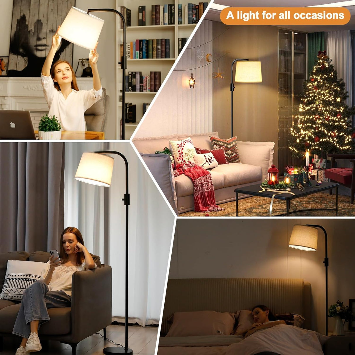 Ambimall ๐
๐ฎ๐ฅ๐ฅ๐ฒ ๐๐ข๐ฆ๐ฆ๐๐๐ฅ๐ Floor Lamp - Floor Lamps 9W ๐๐๐ Light Bulb Included, Standing Lamps for Living Room with Adjust Head, Modern Standing Tall Light Rotary Switch for Office Ambimall