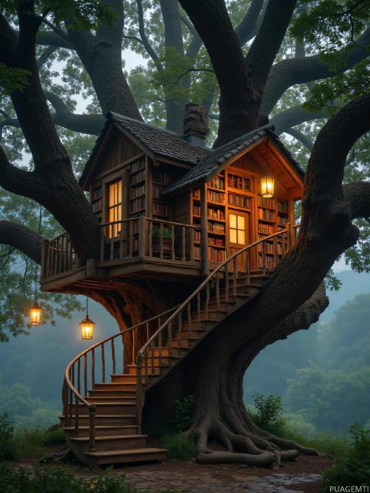 Enchanted Treehouse Library Adventure Diamond Art Kits for Adults, 5D DIY Full Drill Diamond Painting Kits for Adults Beginners, 12x16 inch Diamond Painting Kit for Wall Home Decor (No Frame) PUAGEMTI