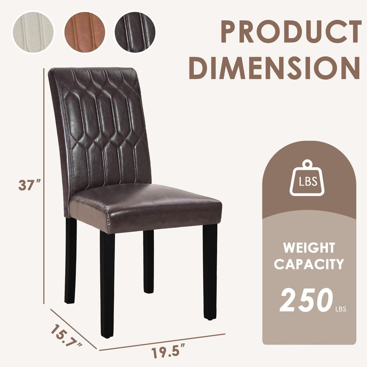 VECELO Upholstered Dining Chairs Set of 4, Modern PU Leather Accent Parsons, Solid Wood Legs w/Rubber Footpads, for Living Room Kitchen, Coffee VECELO