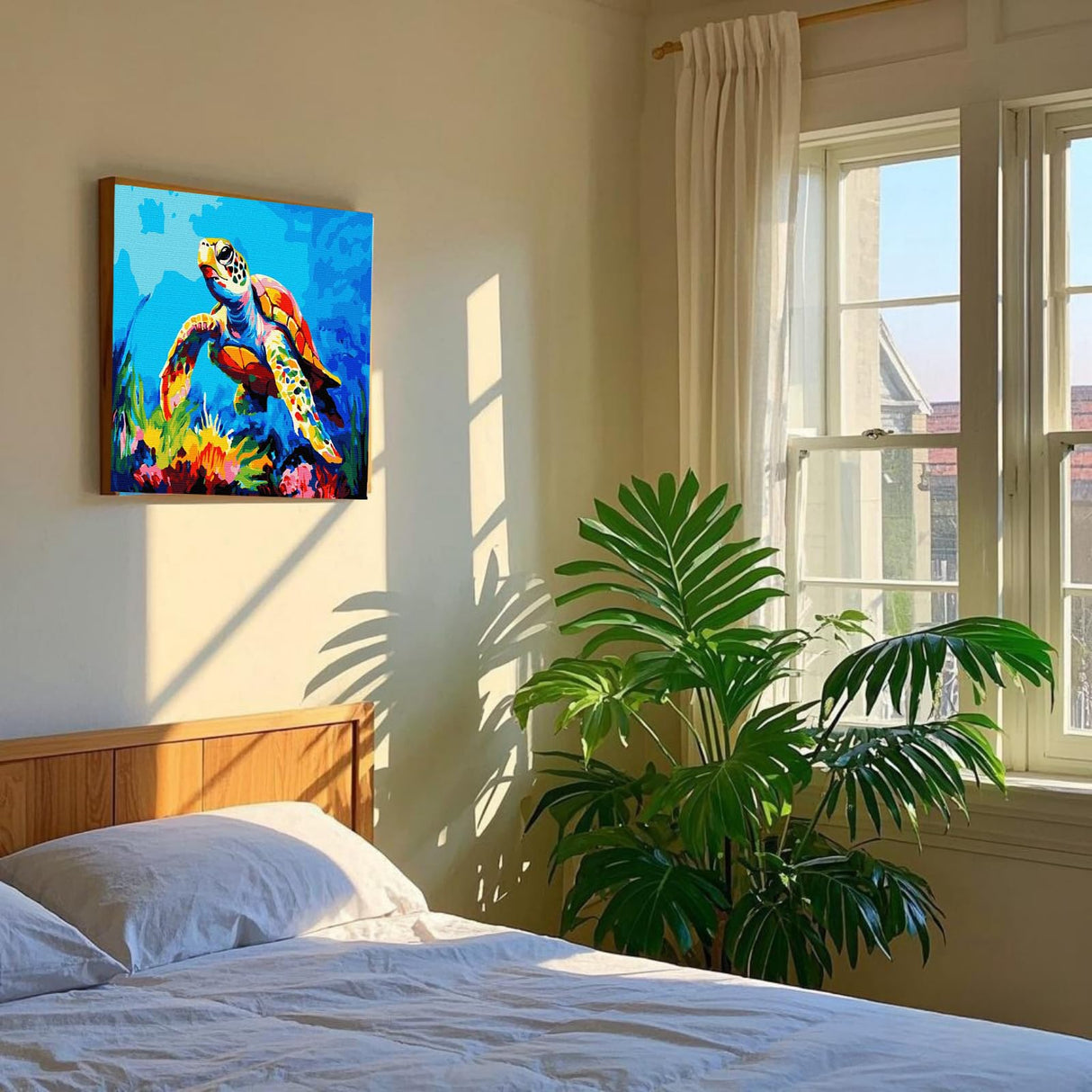 Paint by Numbers Kit for Adults Kids with Frame, Framed Paint by Number Kids Adult Canvas Number Painting by Numbers Arts and Crafts Kits for Adults, Wandering Turtle 12x16inch Komking