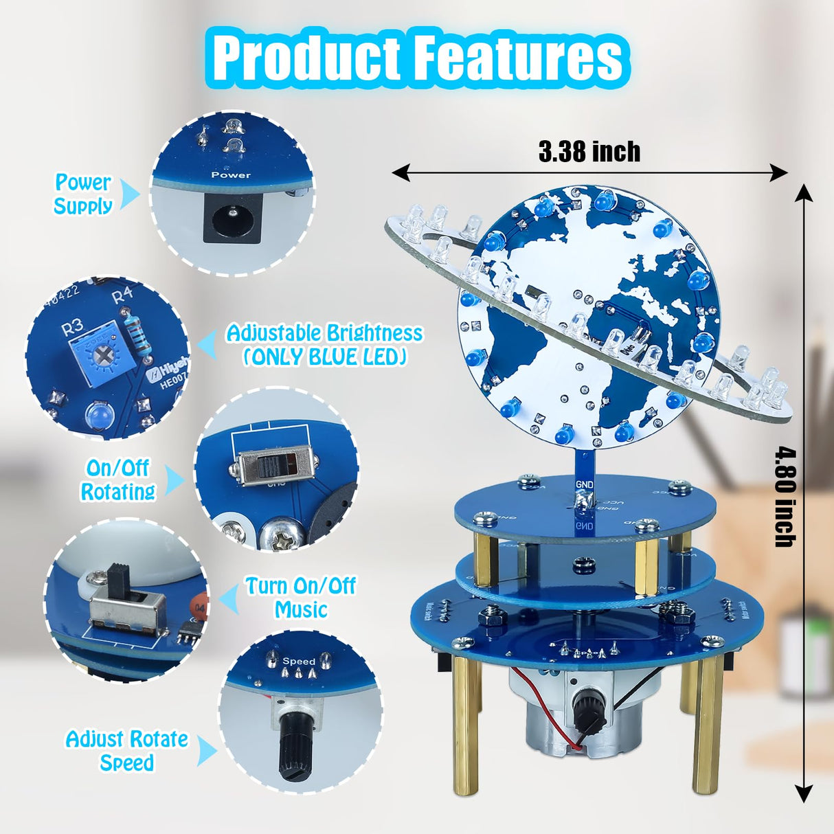 PEMENOL Soldering Practice Project Kit, DIY Globe Planetary Motion Soldering Kit, Rotating Universe Model Electronic Kit with Music Brightness Adjustable for STEM Learning School Education PEMENOL