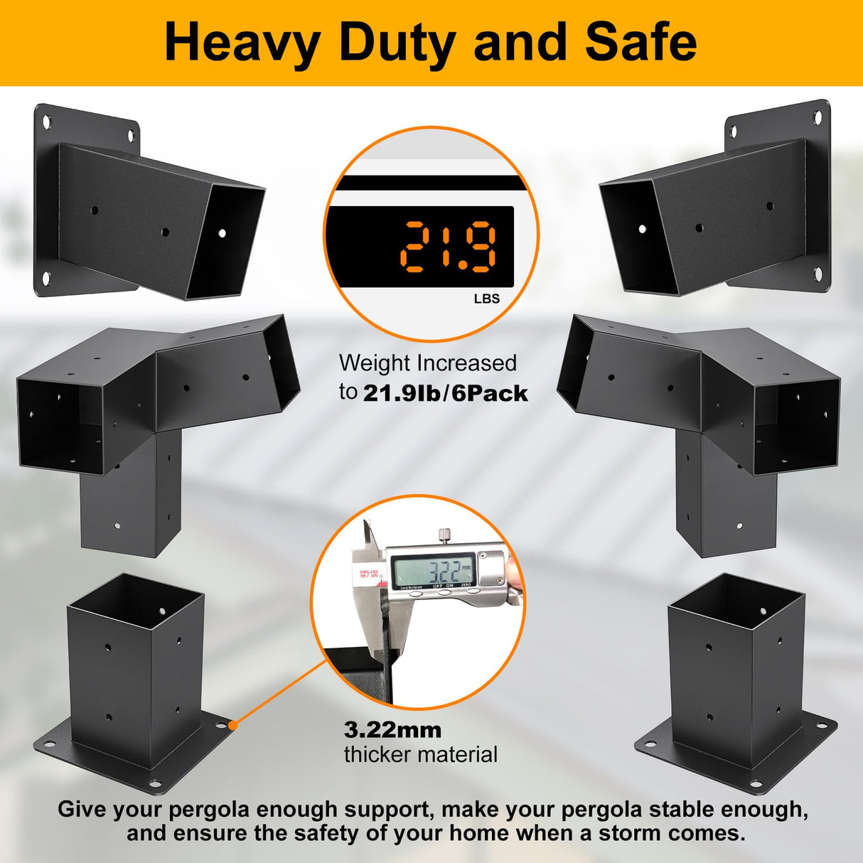 Heavy Duty 15°Slanted Roof Wall Mount 4x4 Pergola Bracket Kit,TROPTOLKY Angled 4x4 Wood Post Bracket,DIY Pergola Gazebo Kit 3-Way(6PCS) TROPTOLKY