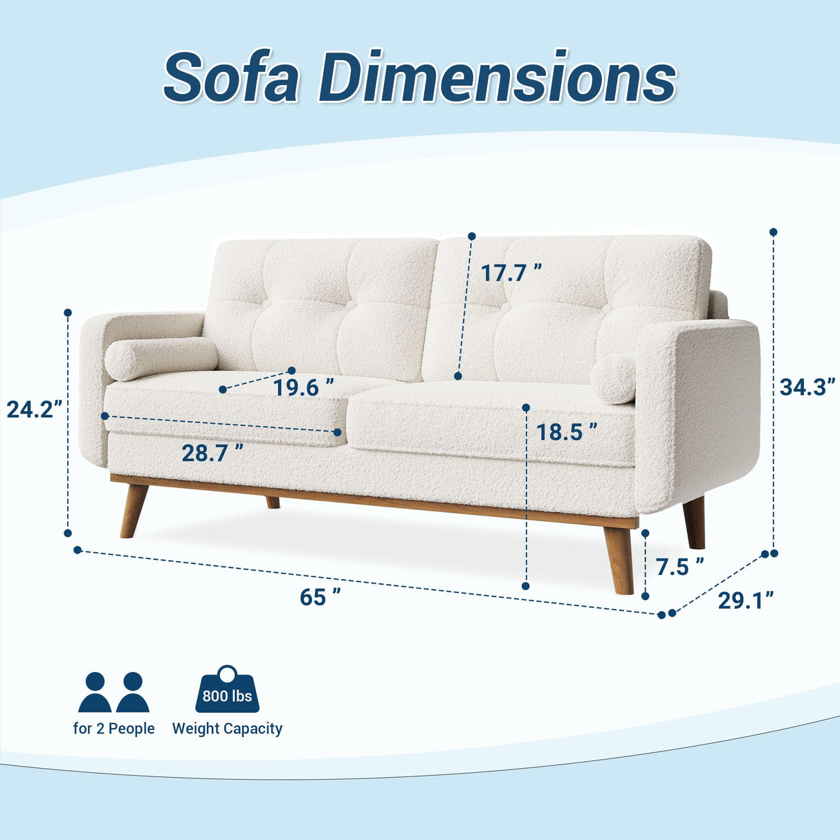 65 in Loveseat Sofa, Mid Century Modern Couch Comfy Love Seat Couches for Living Room, 2 Seater Deep Seat Couch Teddy Fleece Boucle Upholstered Couches for Bedroom Office Small Space, Beige GarveeHome