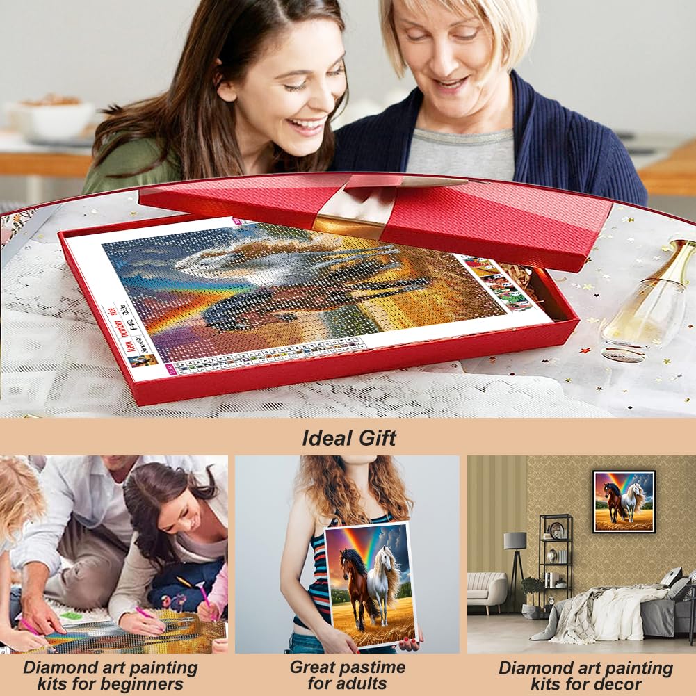 hill froeistung 5D Horses Diamond Art Painting Kits for Adults, Beginners, Animal,DIY Full Drill Rainbows Diamond Art Painting for Wall Decor,12x12inch hill froeistung