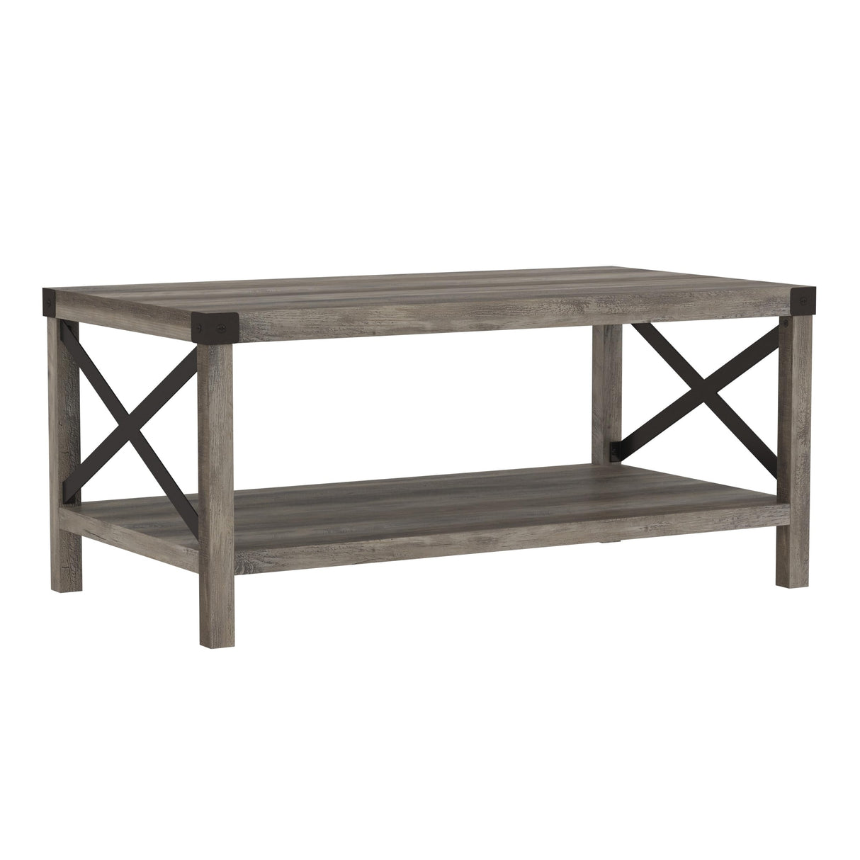 Walker Edison Sedalia Modern Farmhouse Metal X Coffee Table, 40 Inch, Grey Wash Walker Edison