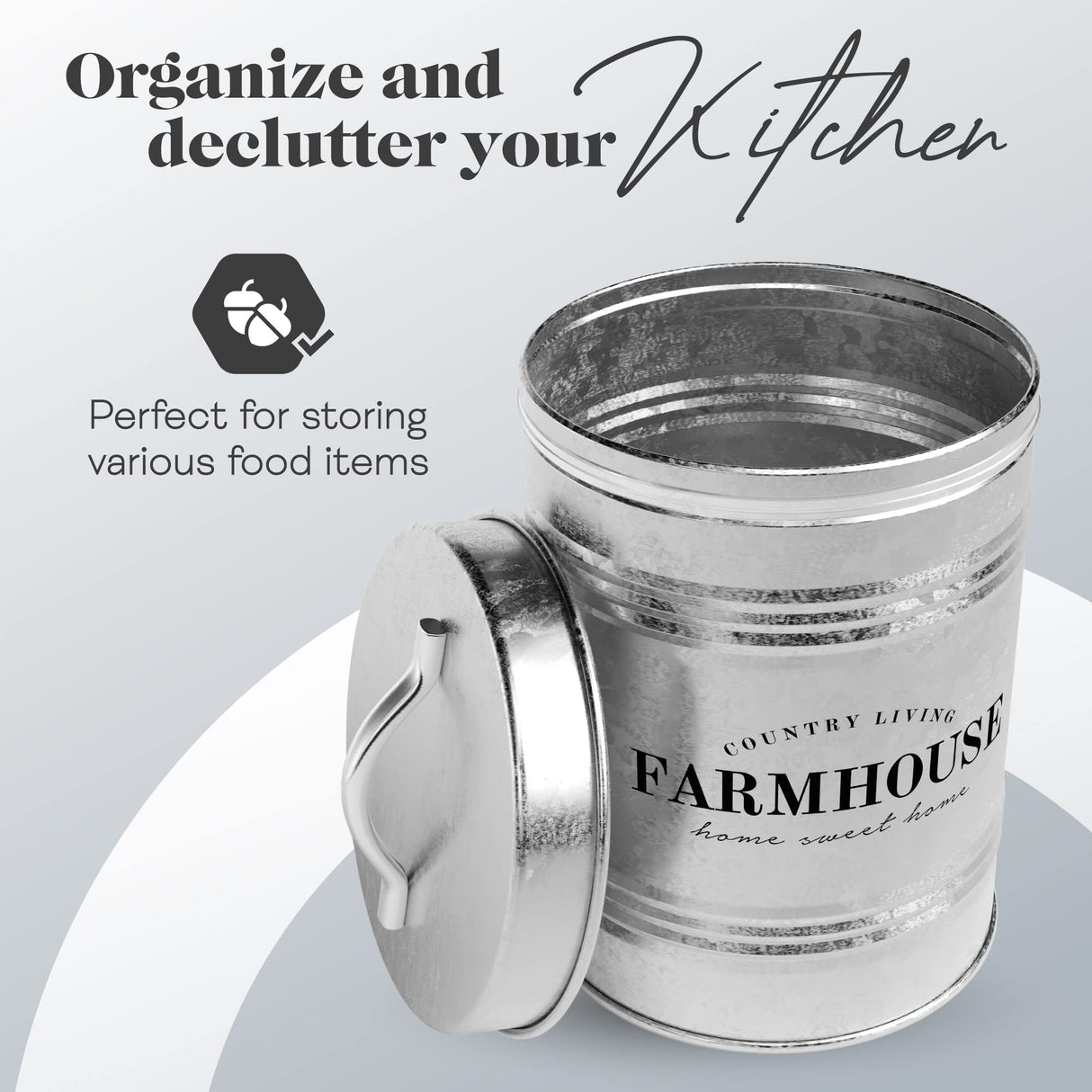 Amici Home Farmhouse Galvanized Canister | Dry Food Storage Container | Airtight Lid | 76 Oz Capacity | Farmhouse Décor | Rustic Metal Canister for Kitchen Countertop Amici Home