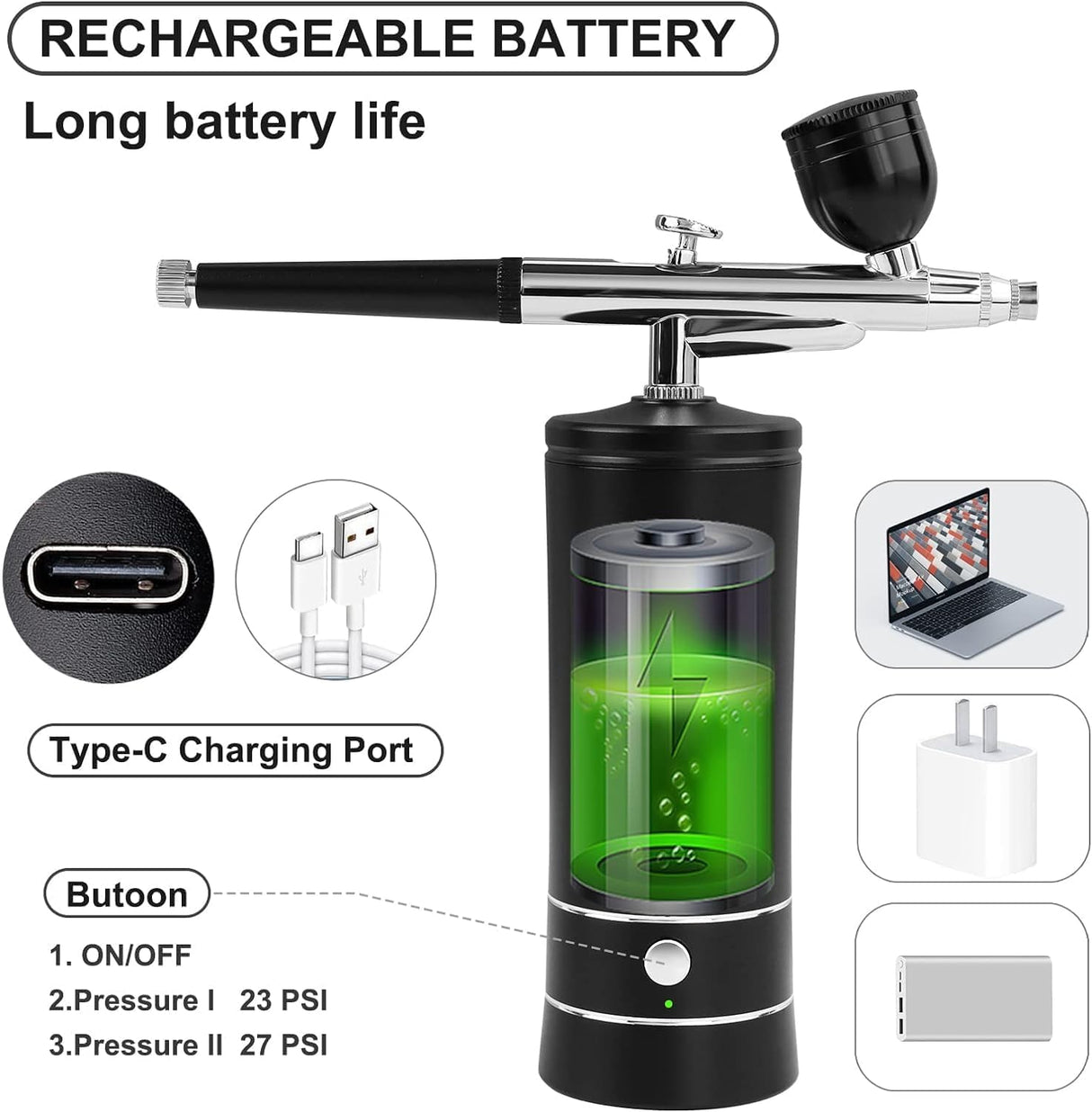 Airbrush, Upgraded Airbrush Kit with Compressor&rRechargeable Portable Cordless Air Brush Nail Machine, Airbrush Gun Set for Nail Art, Cake Decor, Makeup, Barber, Model Painting (Black) WoodArtSupply