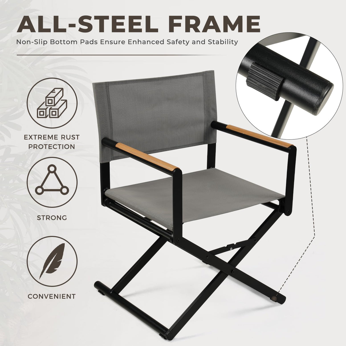 Grand patio 9-Piece Outdoor Dining Set, 8 Extra-Wide Folding Chairs & 1 Rectangle Expandable Table for 6-8 Person, Sling Mesh Patio Chairs with Wood Grain Table for Yard, Poolside, Deck, Gray Grand patio