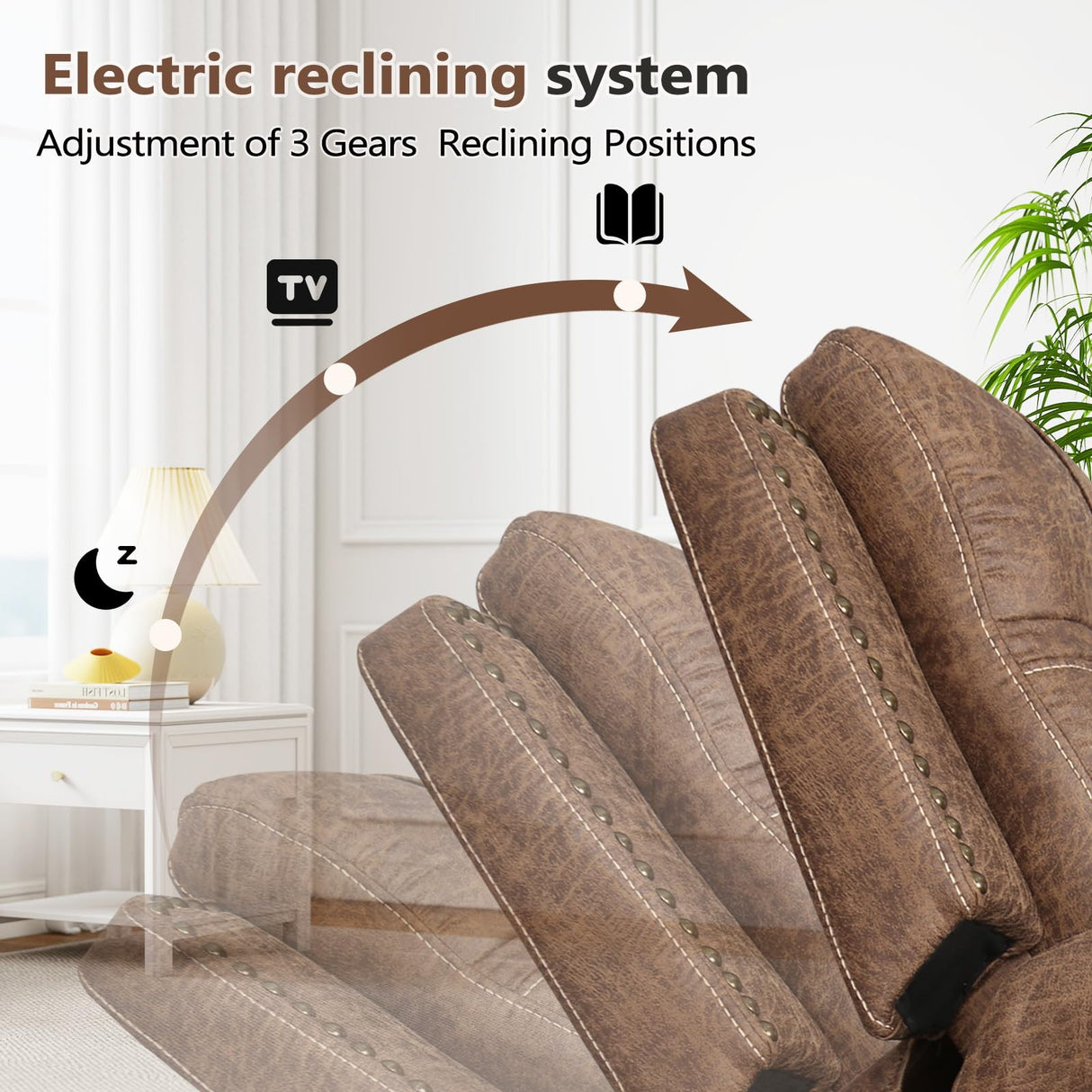 ANJ Electric Power Recliner Chair with USB Ports, Breathable Faux Leather Oversized Recliner with Comfortable Arms, Back and Headrest, Single Sofa for Living Room, Nut Brown ANJ