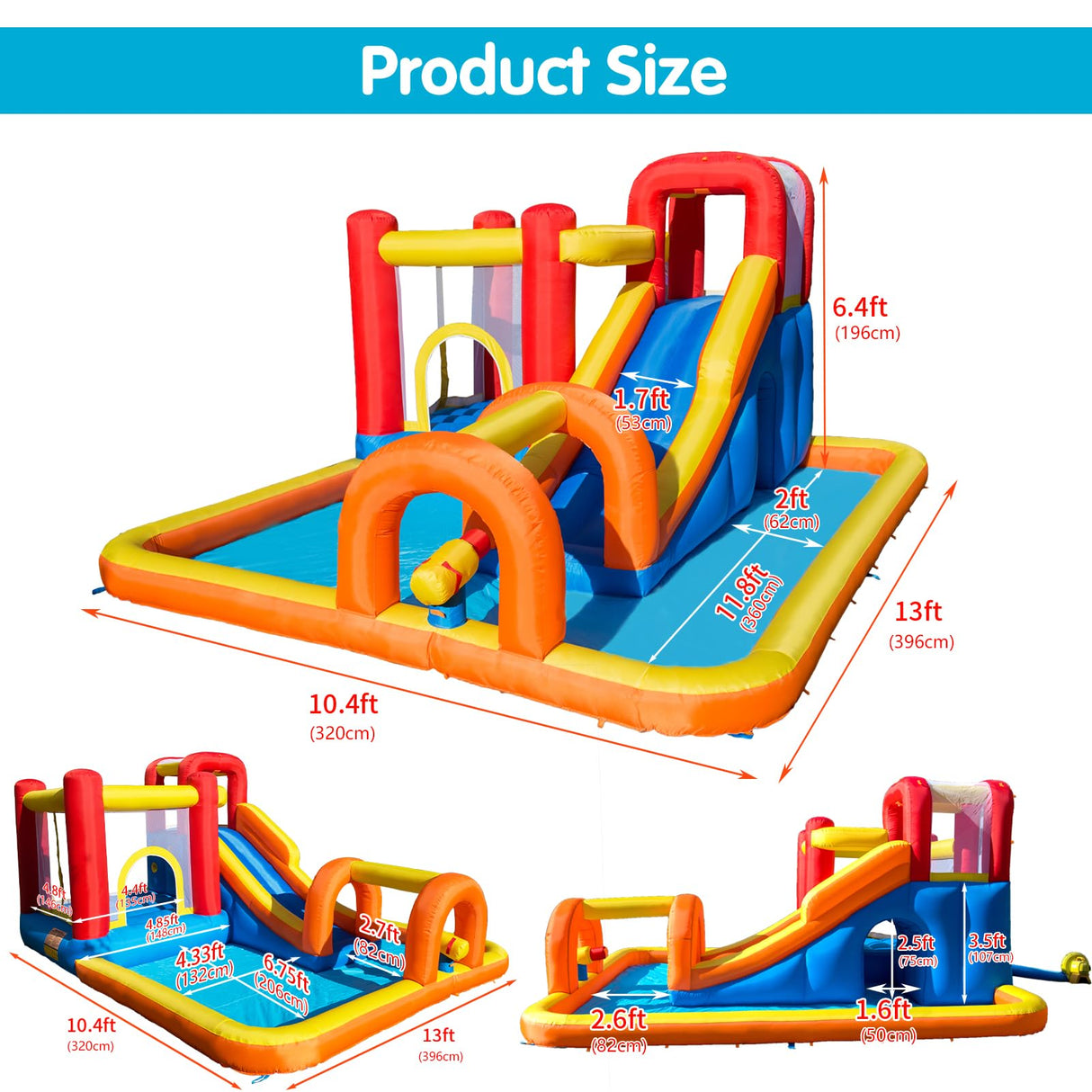 Baralir Inflatable Bounce House Water Park with Long Water Slide & Large Splash Pool Fits 5 Kids, Endless Fun of Jumping, Sliding, Climbing - Extra Cave and Tunnel Adventure and Water Cannon Baralir