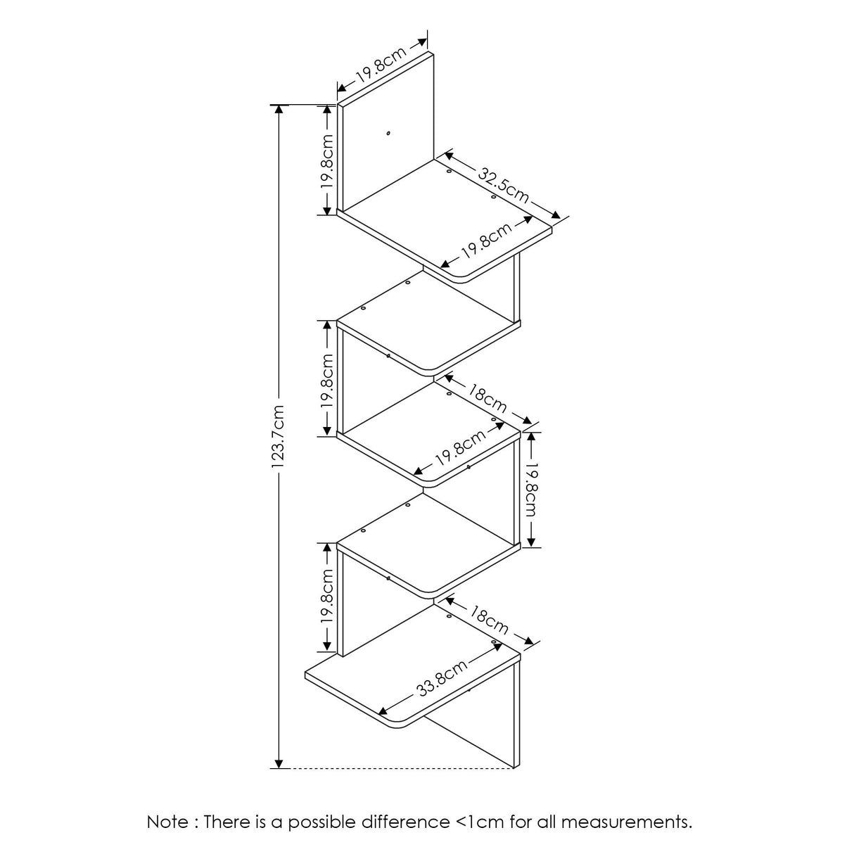 Furinno Rossi Wall Mounted Shelves, 5-Tier Rectangle, Espresso/Black Furinno