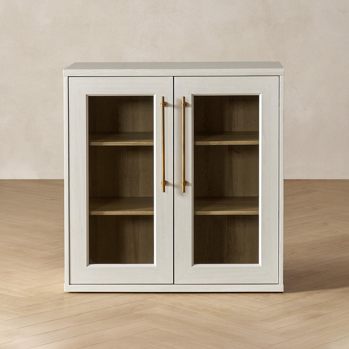 mopio Blake Storage Cabinet, Small Modular Accent Display Sideboard Buffet Cabinet with Storage, Media Console Credenza, for Kitchen, Coffee Bar, Pantry, Living Room (White Oak Acrylic, Single) mopio