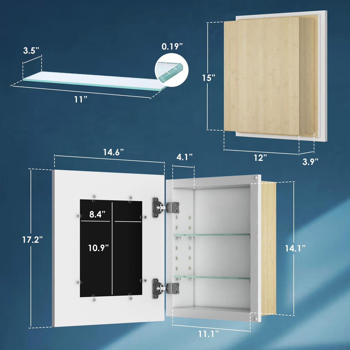 Houseables Medicine Cabinet No Mirror, Recessed Medicine Cabinet, Hidden in Wall Niche, Without Mirror, Picture Frame, Concealed, Built in, Between Stud Shelf Insert, Bathroom Storage, 12x15 (14x17) Houseables