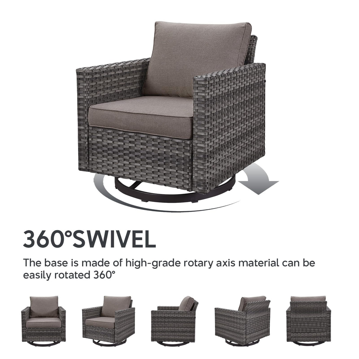 Belord Outdoor Sectional Furniture with Swivel Rocker Chair, 10 Pieces Wicker Patio Furniture Sets with Ottoman L Shaped Sofa Coffee Table Grey Cushion Belord