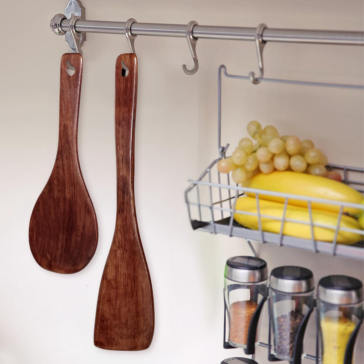 Giantree 4Pcs Wooden Spatulas, Olive Wood Cooking Spatula Wood Spoons for Cooking Long Handle Non-Stick Wooden Spatula for Kitchen, Restaurant Wok Pan Tableware Giantree