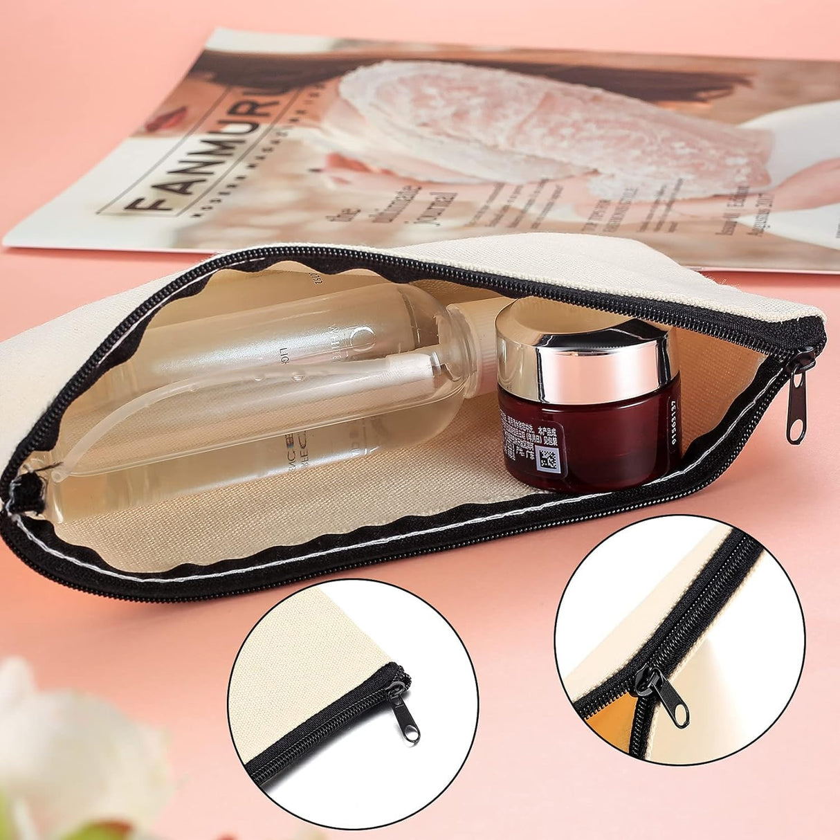 10 Pack Sublimation Blanks Canvas Makeup Bags with Wristband Lanyards, DIY Heat Transfer Cosmetic and Pencil Pouches, Multi-Purpose Travel Toiletry Zipper Bags for Crafting and Personalization HeKimLee