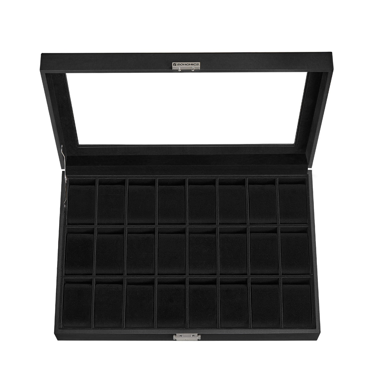 SONGMICS Watch Box, 24-Slot Watch Case, Lockable Watch Storage Box with Glass Lid, Gift Idea, Ink Black Synthetic Leather, Ink Black Lining UJWB024B02 SONGMICS