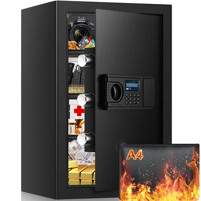 3.8 Cu ft Extra Large Safe Box Fireproof Waterproof, Security Home Safe with Fireproof Bag, LCD Digital Keypad Key Lock and Removable Shelf, Fire Document Safe for Money Medicines Jewelry Valuables