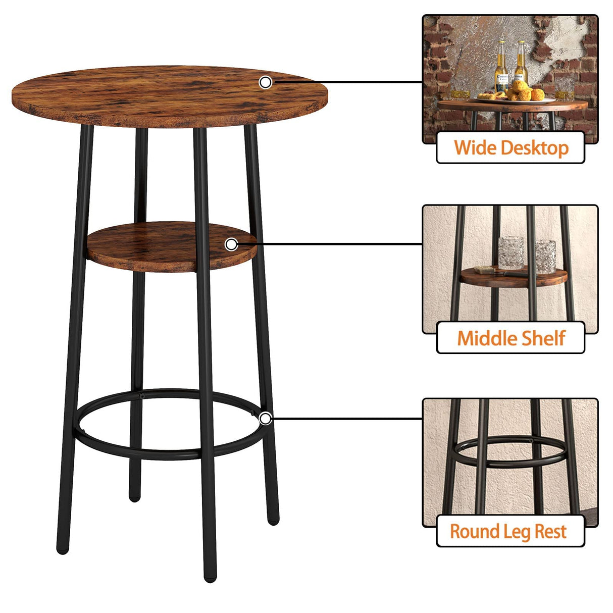 Industrial 3-Piece Bar Table Set with Stools - 2-Tier Round Pub Bistro Dining for Small Spaces CALABASH