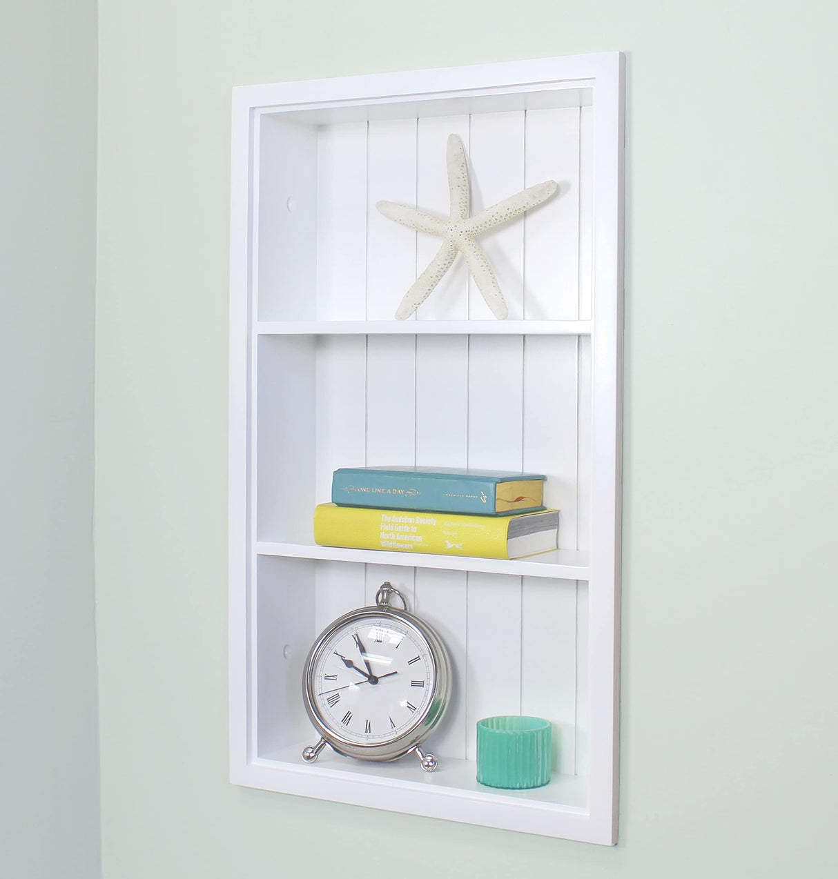 Fox Hollow Furnishings 14x24 Sloane Recessed Wall Niche Medicine Cabinet Replacement, in The Wall Bathroom Cabinet Insert Shelf/Shelves, Made in North America, Real Wood, NO MDF, White Beadboard Back Fox Hollow Furnishings