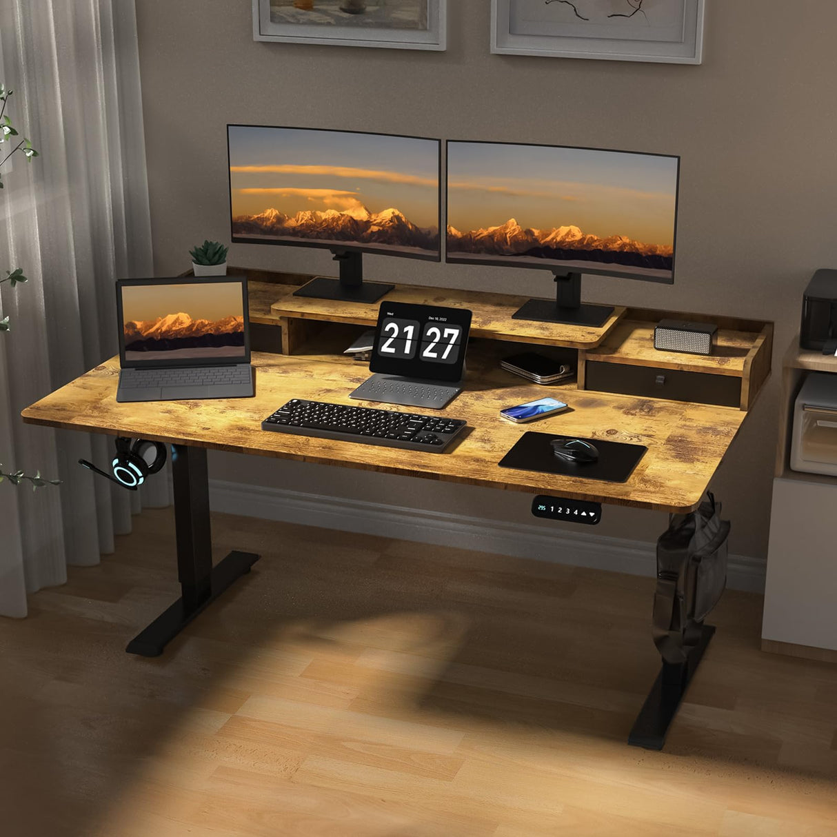 ExaDesk 63×30 Inch Electric Standing Desk with 2 Drawers, Adjustable Height Widened Stand Up Desk with Storage Shelf, Sit to Stand Ergonomic Workstation for Home Office ExaDesk