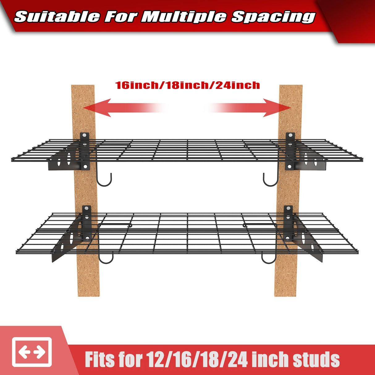 WALMANN 2 Pack Garage Wall Shelves, 2 x 4 ft/24 * 48 inch Wall Mounted Storage Shelves for Garage Heavy Duty Wall Shelving, Holds Up to 220 Lbs(Black) WALMANN