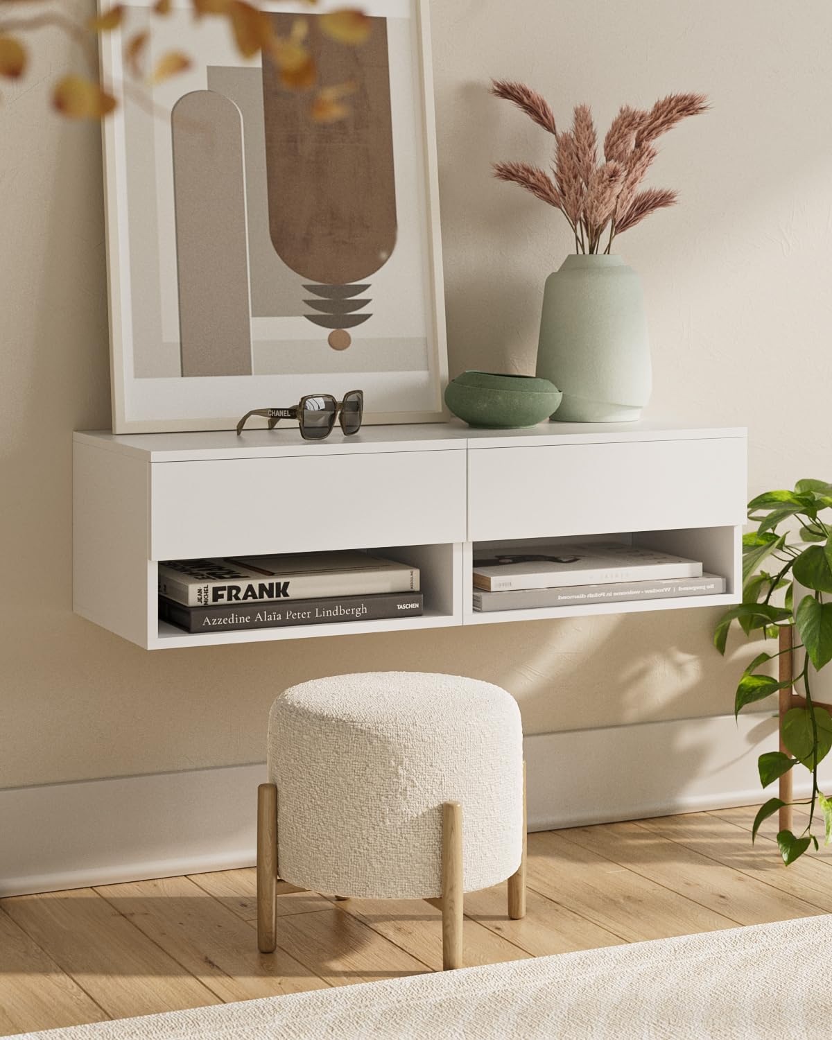 Floating Nightstand, Small Modern Floating Nightstand with Drawer, Floating Shelves for Bedroom, Bathroom (White) Aienvey