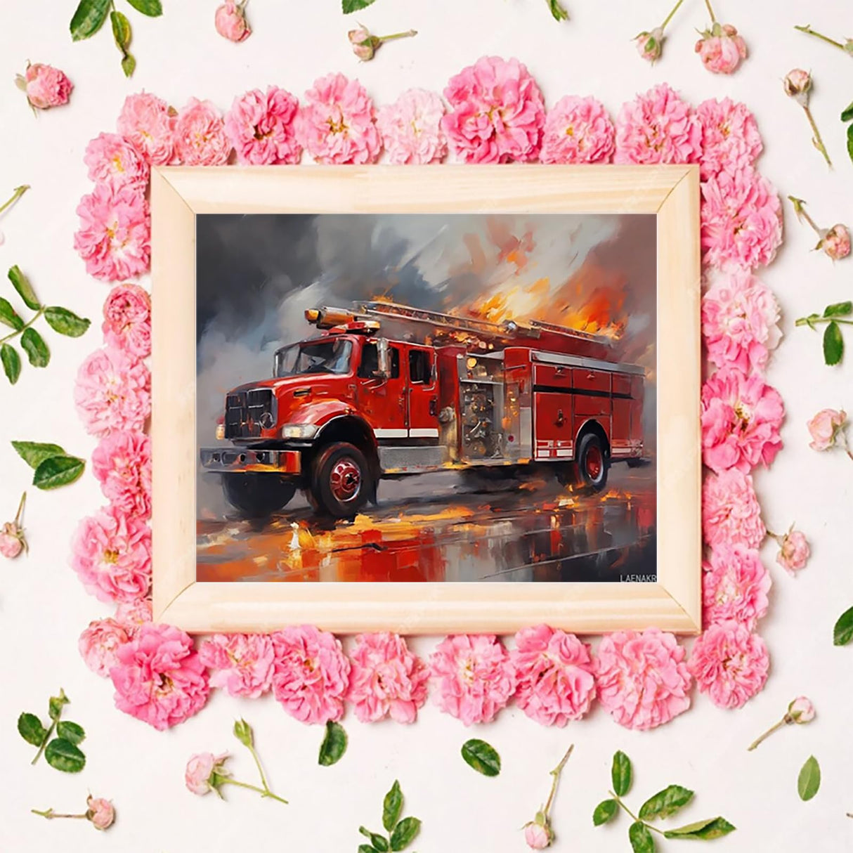 LAENAKR Paint by Numbers Kits DIY Digital Painting Fire Truck Firefighter Car Scenery Paint by Numbers for Adults DIY Oil Painting Gift Kits 16x20in LAENAKR