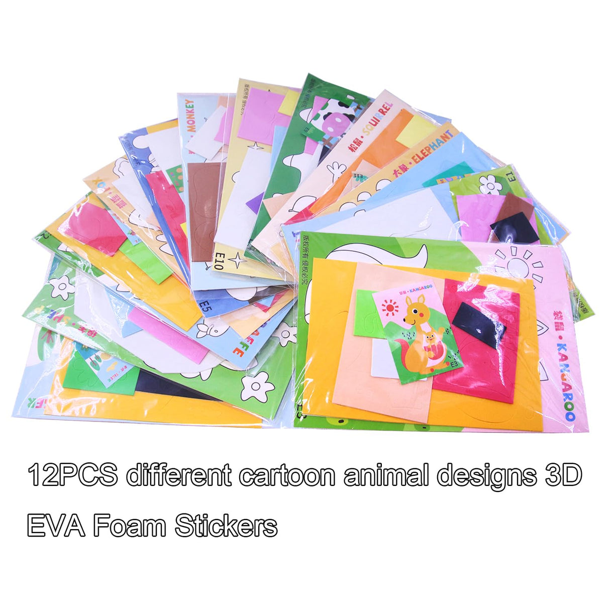 Lovyan 3D EVA Foam Stickers for Toddlers 12PCS Sticky Foam DIY Craft Preschool Art Class Drawing Sticker Puzzle Art Kit for Kids Boys Girls (Cartoon Animals A) Lovyan
