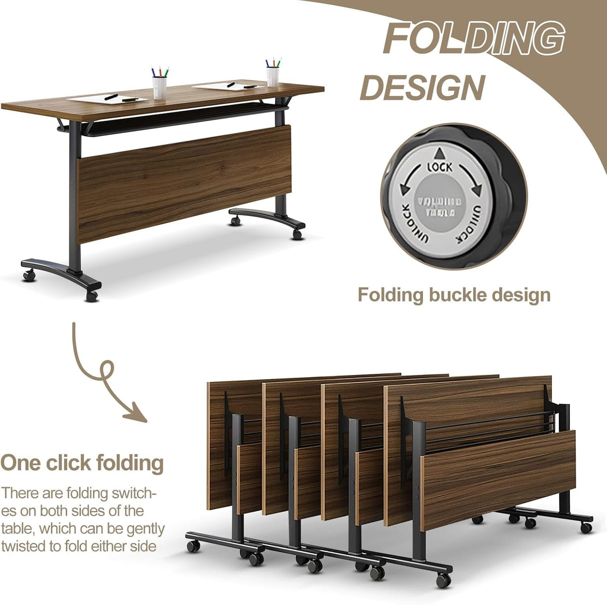 AKSOUDEW Conference Table, Folding Conference Room Tables with Flip-Top Design, with Caster Rectangular Modular Conference Room Table, for Office Conference Room Training Room (4Pcs 120cm/47in) AKSOUDEW