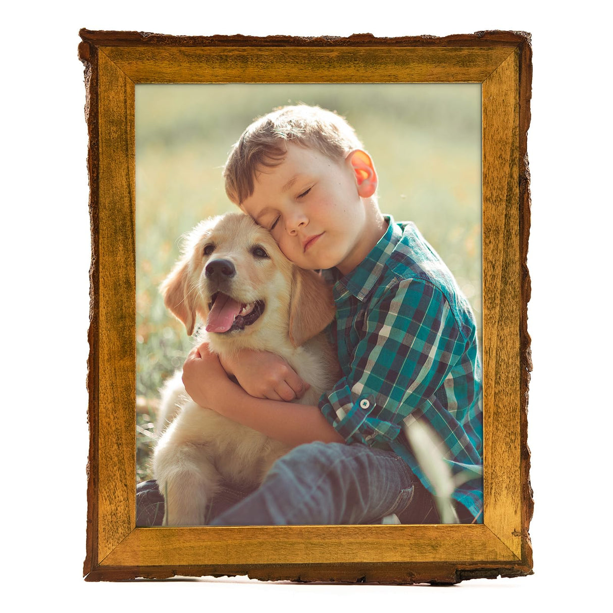 Golden State Art, 8x10 Picture Frame Rustic Brown, Solid Wood Picture Frame with Bark Edges & Real Glass Cover, Display Posters/Photos/Prints 8x10 for Wall Mounting, Farmhouse Decor Golden State Art